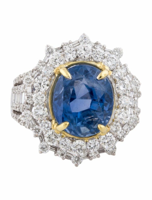 Ring 18K 10.06ct Unheated Burmese Sapphire & Diamond Ring