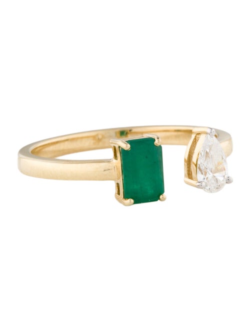 Ring 14K Emerald & Diamond Open Cocktail Ring