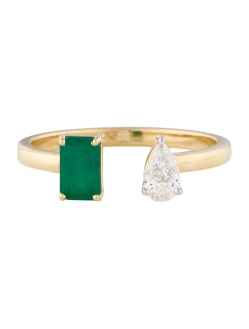 Ring 14K Emerald & Diamond Open Cocktail Ring