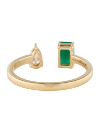 Ring 14K Emerald & Diamond Open Cocktail Ring