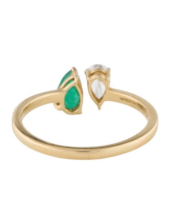 Ring 14K Emerald & Diamond Open Cocktail Ring