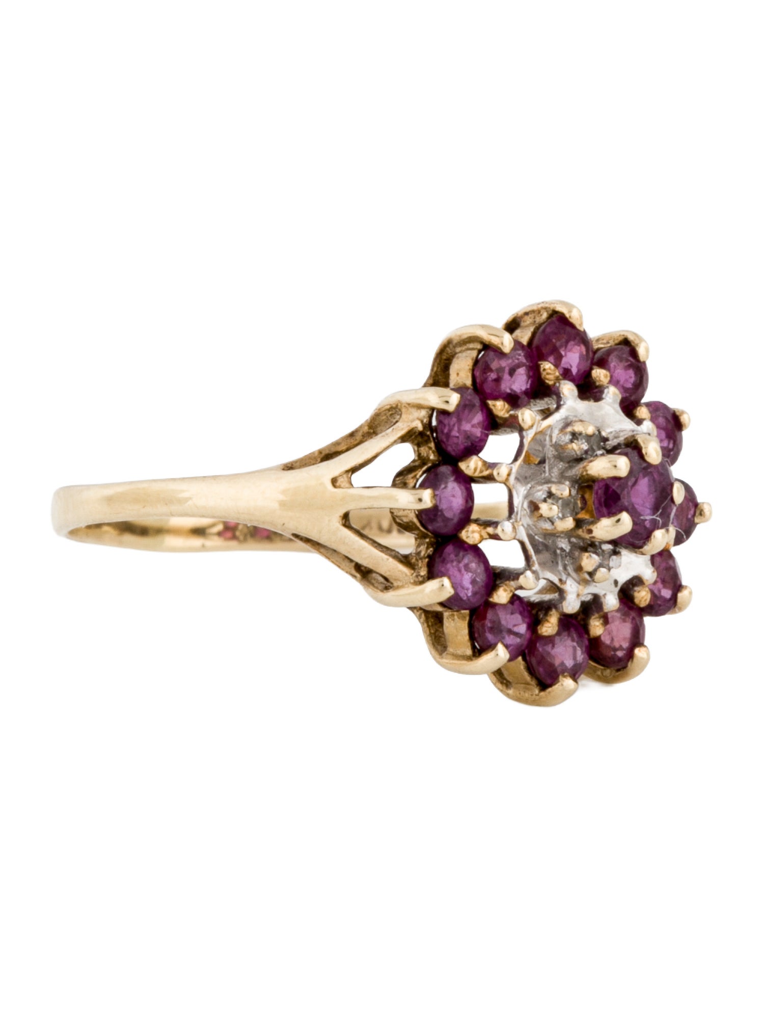 Ring 10K Ruby & Diamond CLuster Cocktail Ring