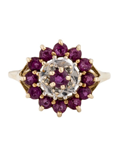 Ring 10K Ruby & Diamond CLuster Cocktail Ring