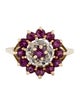 Ring 10K Ruby & Diamond CLuster Cocktail Ring