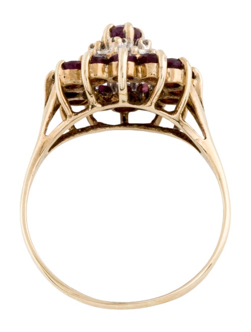 Ring 10K Ruby & Diamond CLuster Cocktail Ring