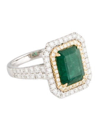 Ring Modani Jewels Platinum Emerald & Diamond Cocktail Ring