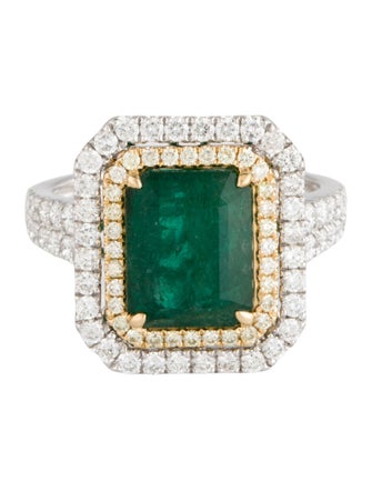 Ring Modani Jewels Platinum Emerald & Diamond Cocktail Ring
