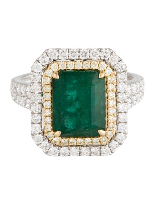 Ring Modani Jewels Platinum Emerald & Diamond Cocktail Ring