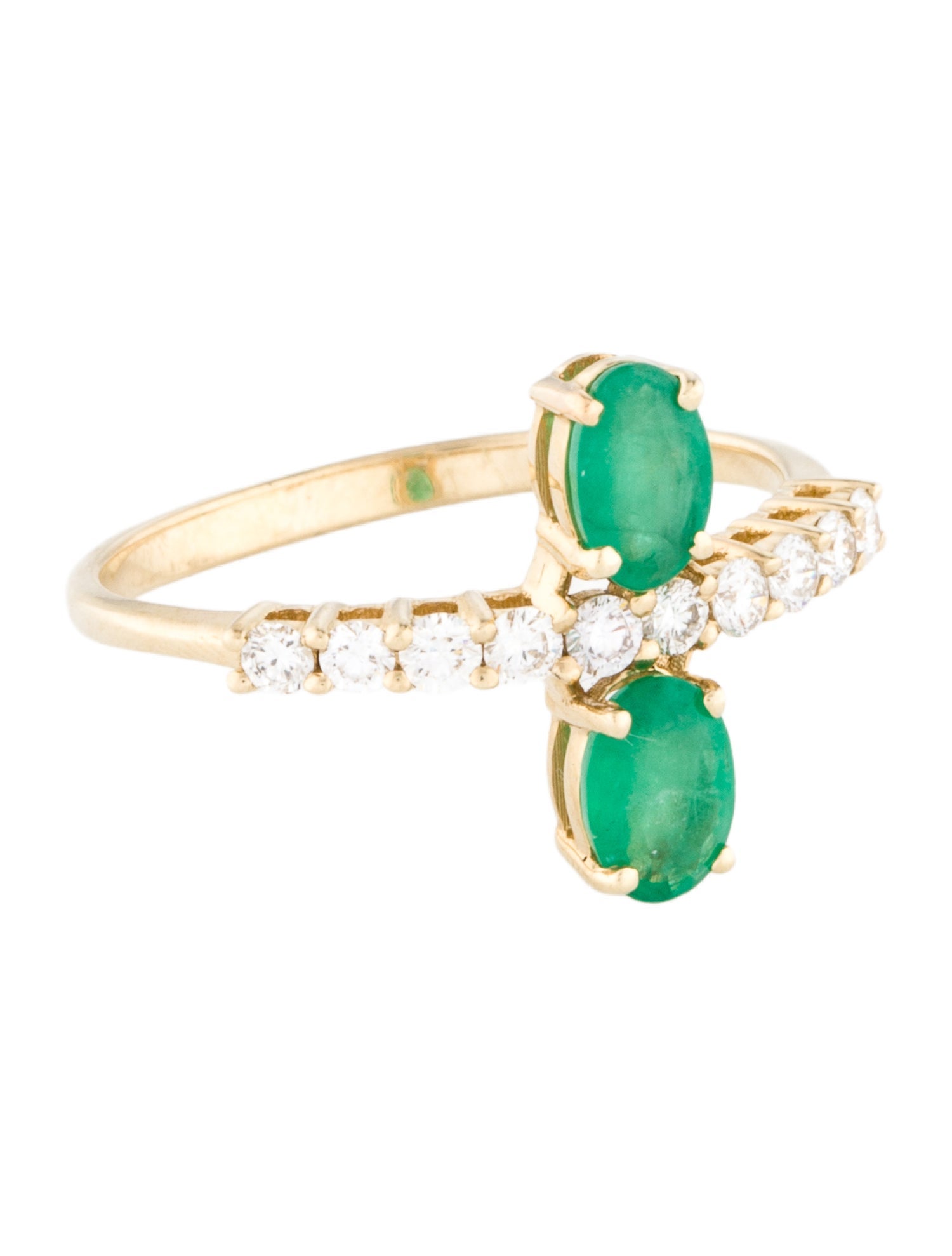 Ring 14K Emerald & Diamond Cocktail Ring