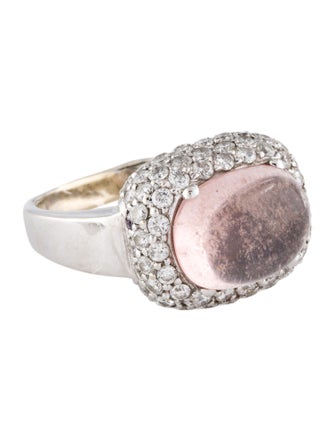 Ring 18K 4.60ct Rose Quartz & Diamond Cocktail Ring