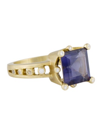 Ring 18K 4.22ct Iolite & Diamond Cocktail Ring