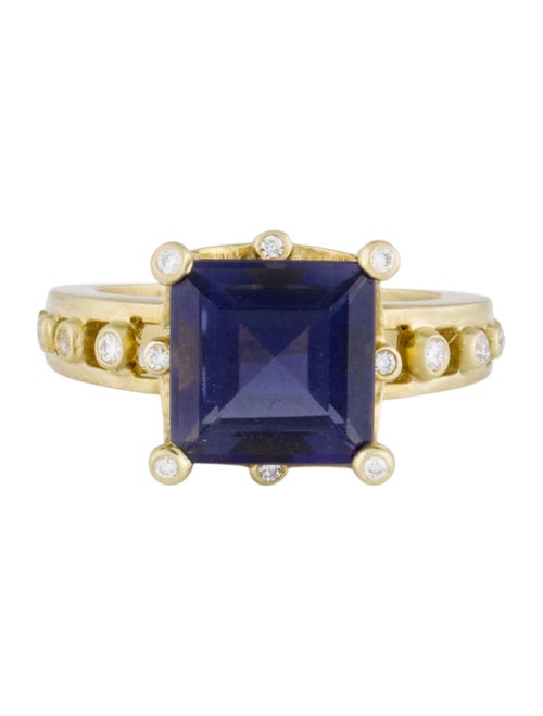 Ring 18K 4.22ct Iolite & Diamond Cocktail Ring