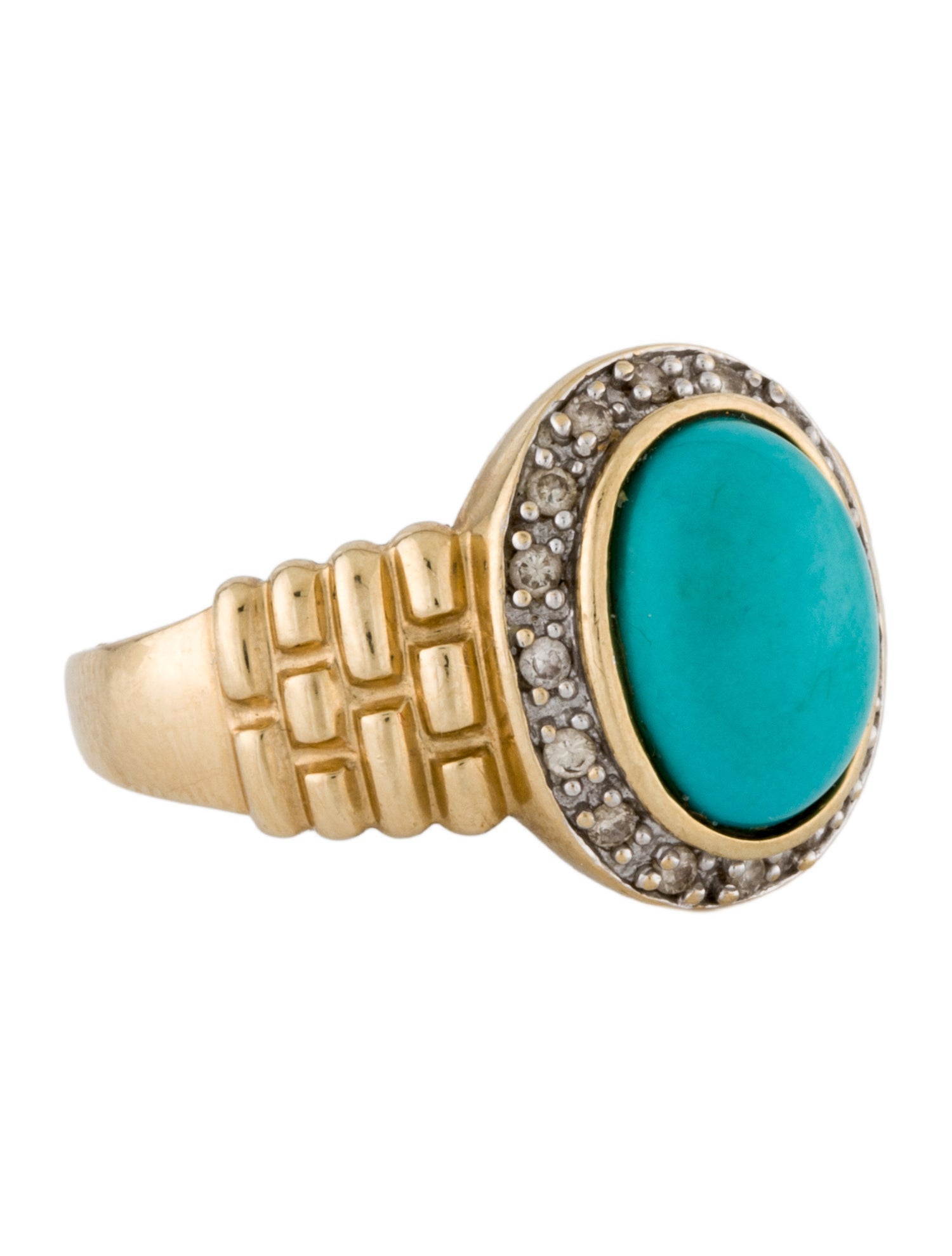 Ring 14K Turquoise & Diamond Cocktail Ring