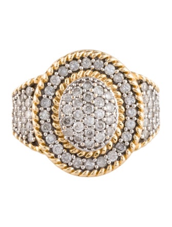 Ring 14K Diamond Pave Two-Tone Signet Ring