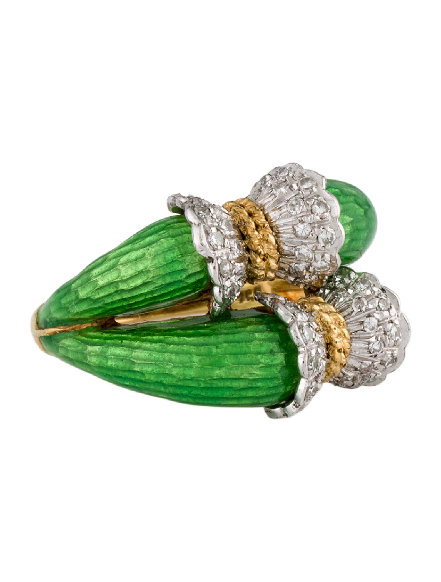 Ring 18K Diamond & Enamel Cocktail