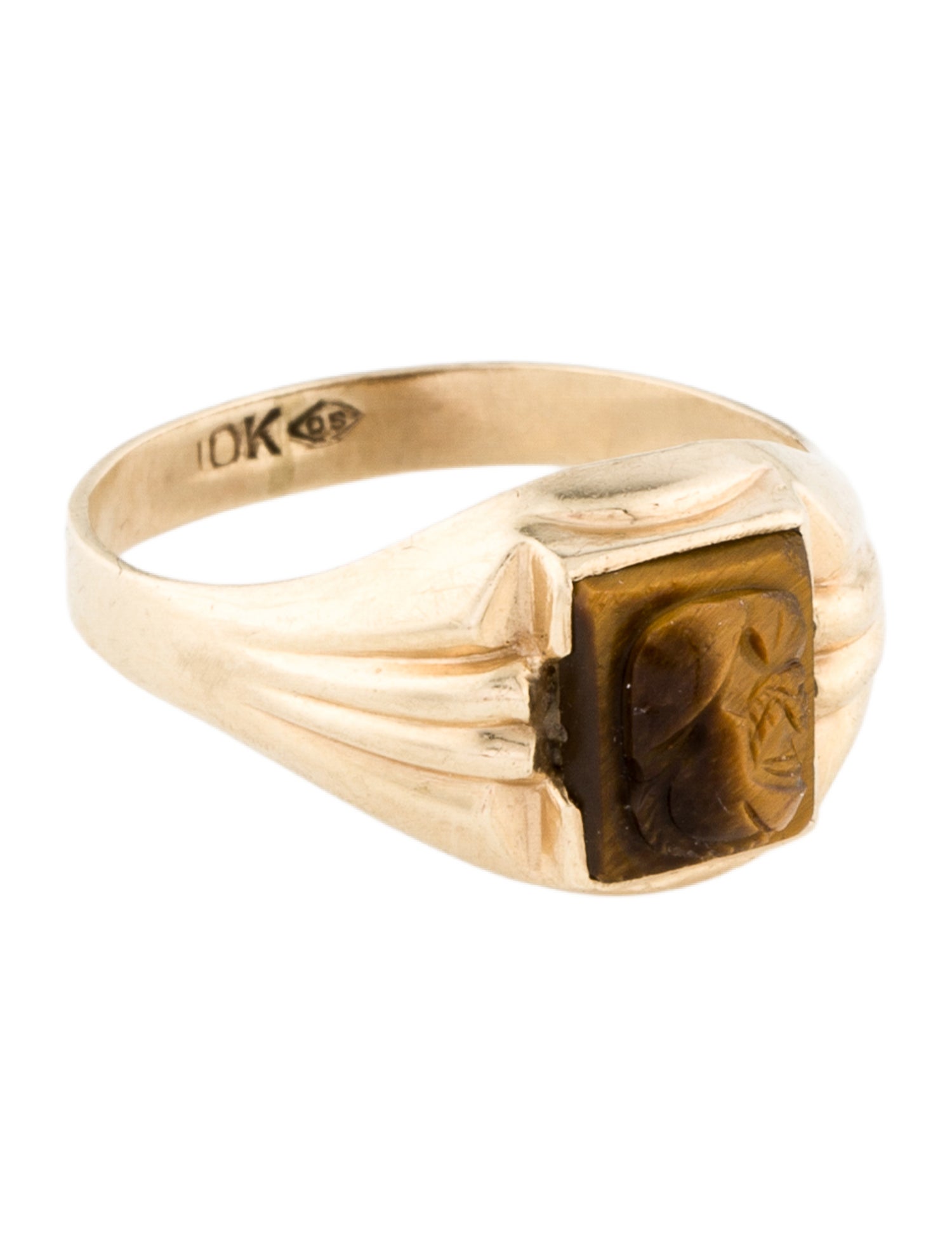 Ring 10K Tiger's Eye Carved Signet Ring