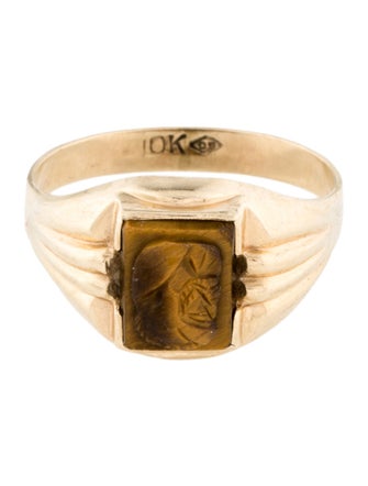 Ring 10K Tiger's Eye Carved Signet Ring