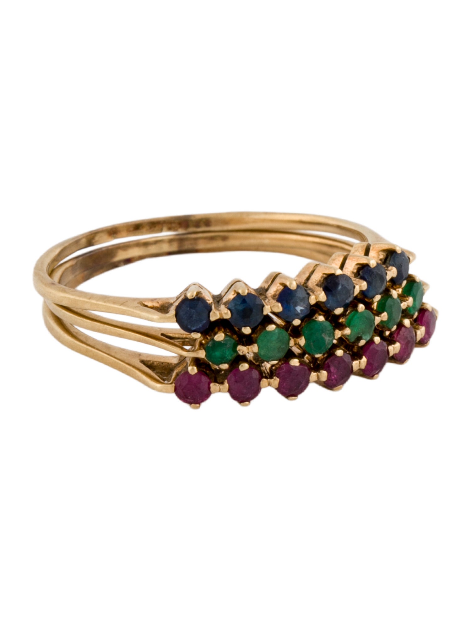 Ring 14K Emerald, Ruby & Sapphire Stacking Set