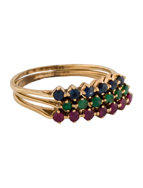Ring 14K Emerald, Ruby & Sapphire Stacking Ring Set