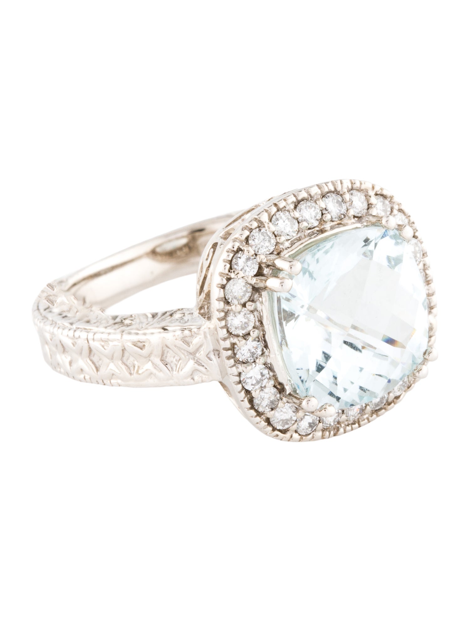 Ring 14K Aquamarine & Diamond Cocktail Ring