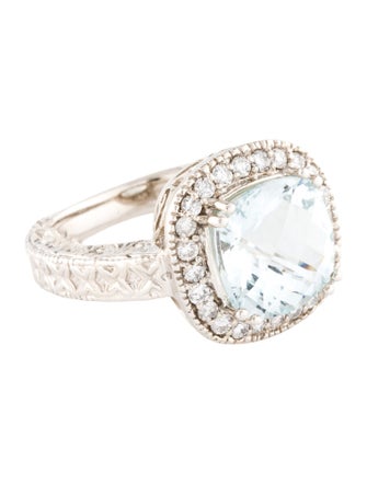 Ring 14K Aquamarine & Diamond Cocktail Ring