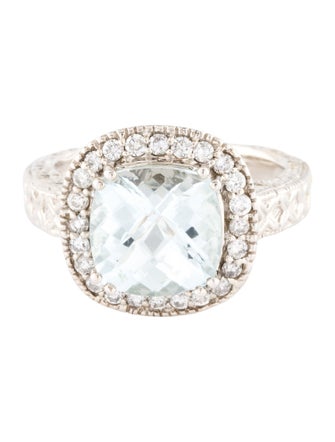 Ring 14K Aquamarine & Diamond Cocktail Ring