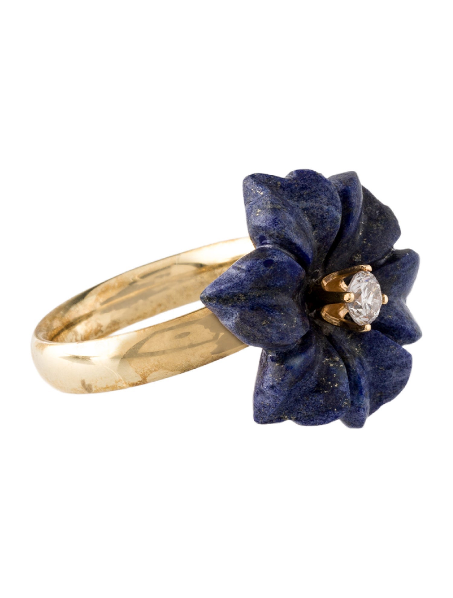 Ring 14K Lapis Lazuli & Diamond Flower Cocktail Ring