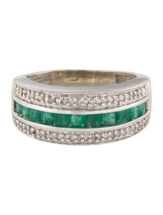 Ring 10K Emerald & Diamond Band