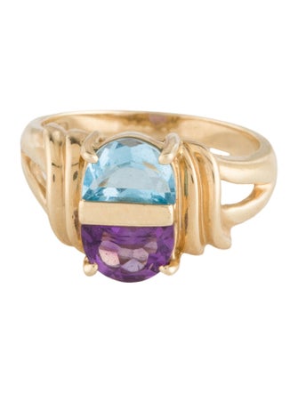Ring 14K Amethyst & Topaz Cocktail Ring