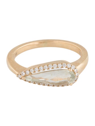 Ring 14K Prasiolite & Diamond Cocktail Ring