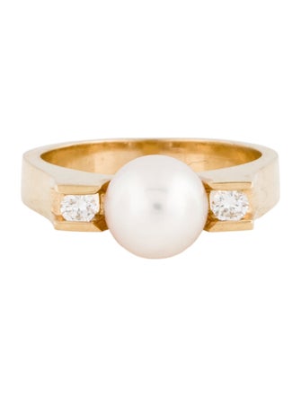 Ring 14K Cultured Pearl & Diamond Cocktail Ring
