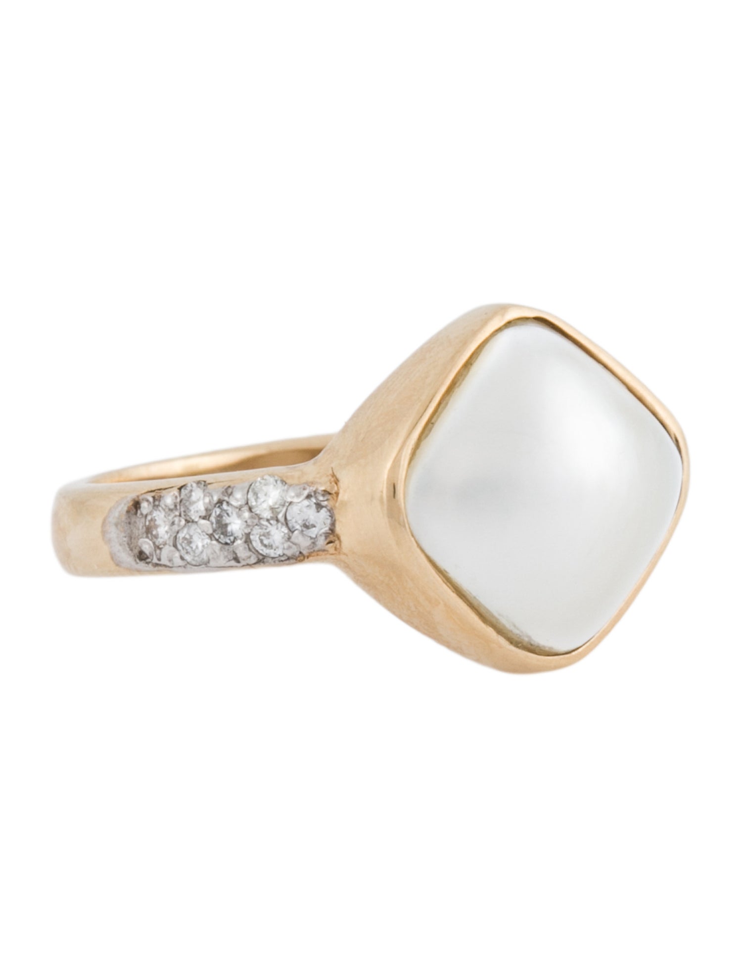 Ring 14K Cultured Pearl & Diamond Square Cocktail