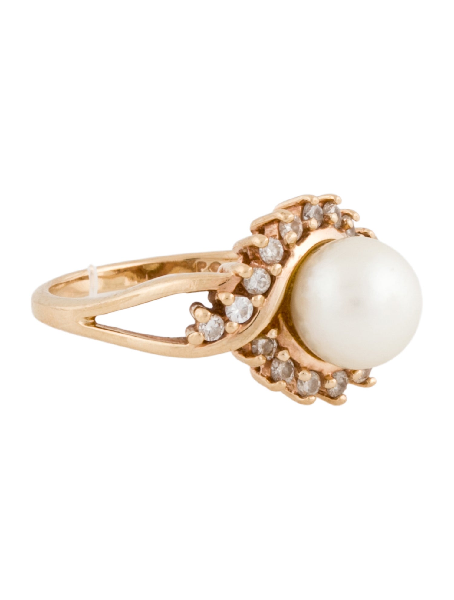 Ring 14K Pearl & Diamond Cocktail