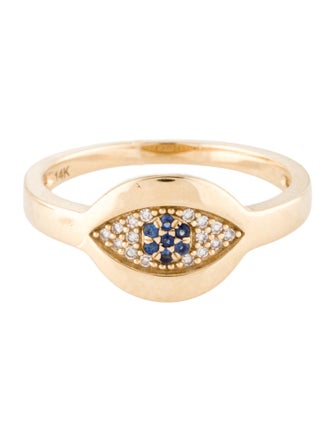 Ring 14K Diamond & Sapphire Evil Eye Cocktail Ring