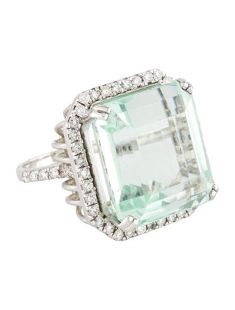 Ring 18K 28.50ct Green Beryl & Diamond Cocktail Ring
