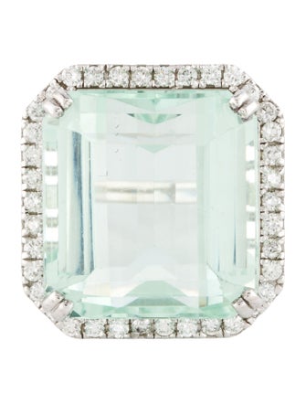 Ring 18K 28.50ct Green Beryl & Diamond Cocktail Ring