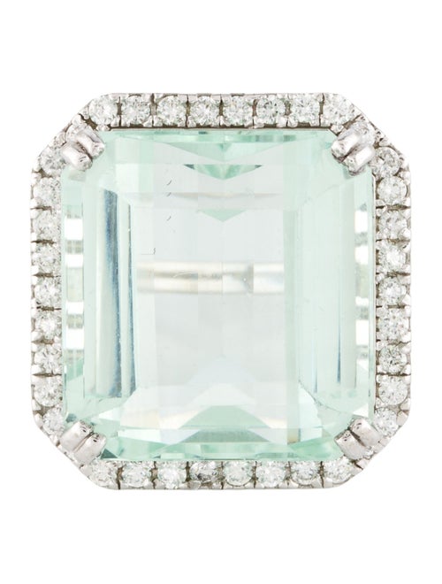 Ring 18K 28.50ct Green Beryl & Diamond Cocktail Ring