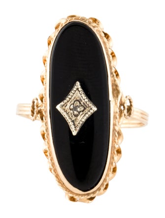 Ring 10K Onyx & Diamond Cocktail Ring