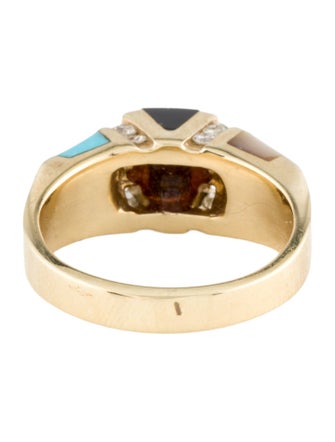 Ring 14K Mother of Pearl, Turquoise, Onyx & Diamond Cocktail Ring