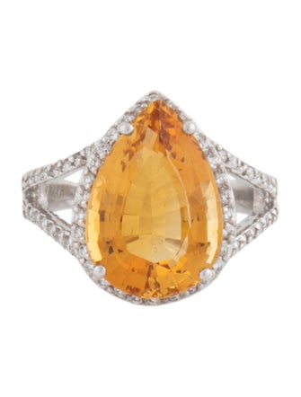 Ring 18K 6.81ct Citrine & Diamond Cocktail Ring