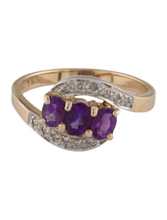 Ring 14K Amethyst & Diamond Cocktail Ring
