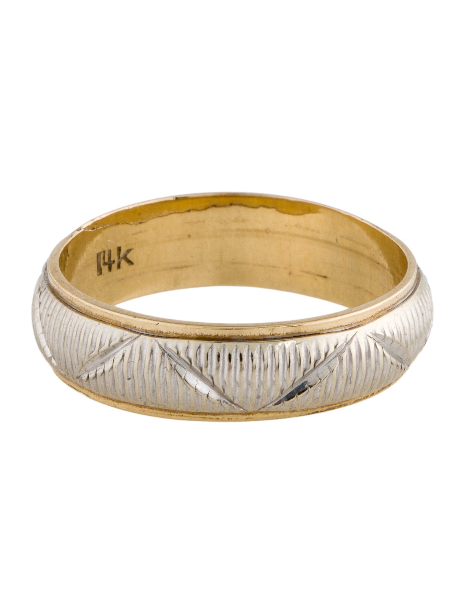 Ring 14K Two-Tone Engraved Wedding Band