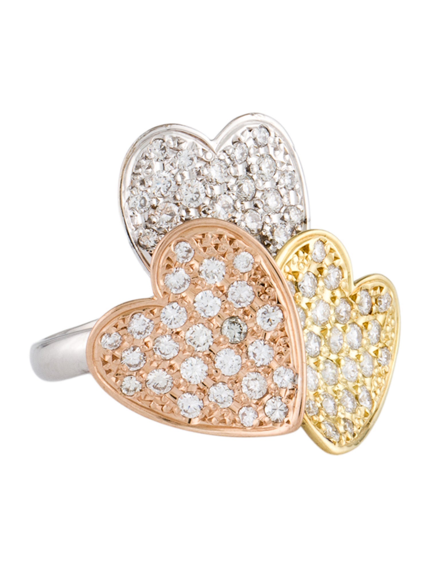 Ring 18K 1.04ctw Diamond Stacked Heart Cocktail