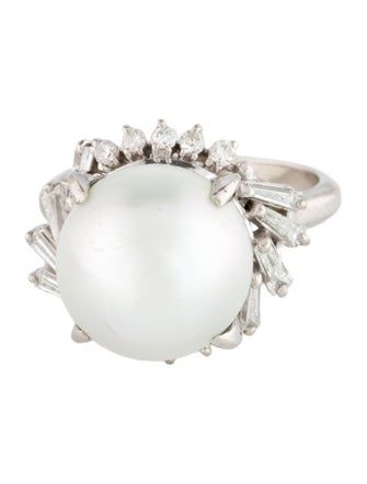 Ring Platinum Pearl & Diamond Cocktail Ring