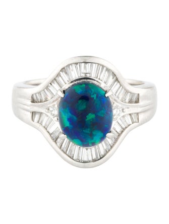 Ring Platinum Opal & Diamond Cocktail Ring