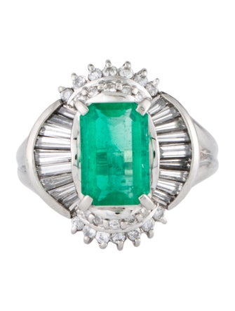 Ring Platinum 2.43ct Emerald & Diamond Cocktail RIng