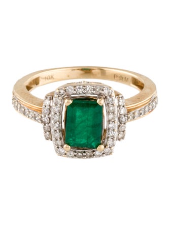 Ring 10K Emerald and Diamond Cocktail Ring