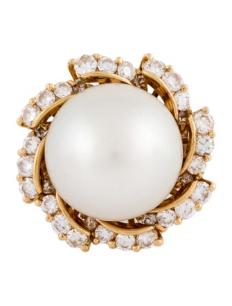 Ring 18K Pearl & Diamond Cocktail Ring