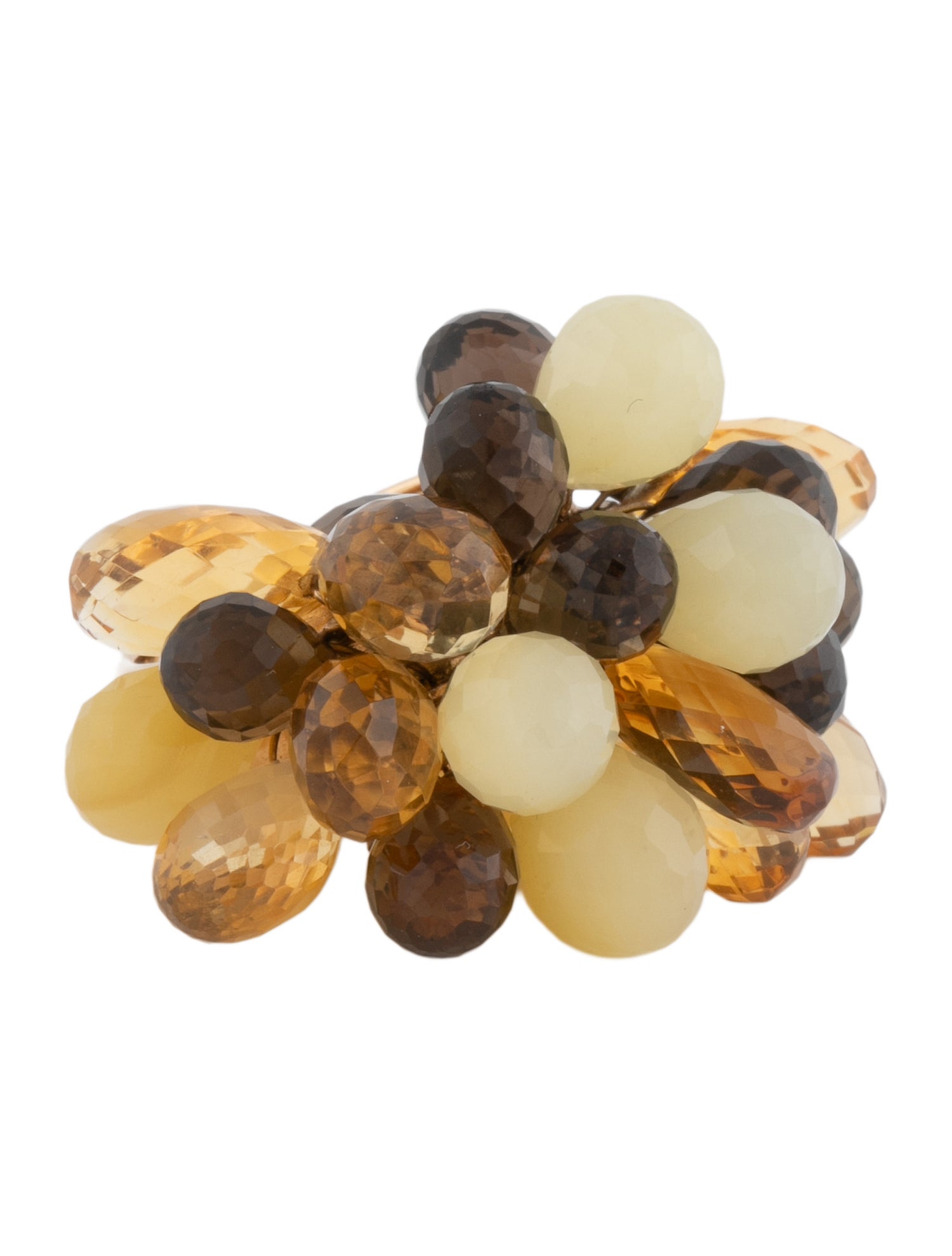 Ring 18K Smoky Quartz, Citrine, & Serpentine Cocktail