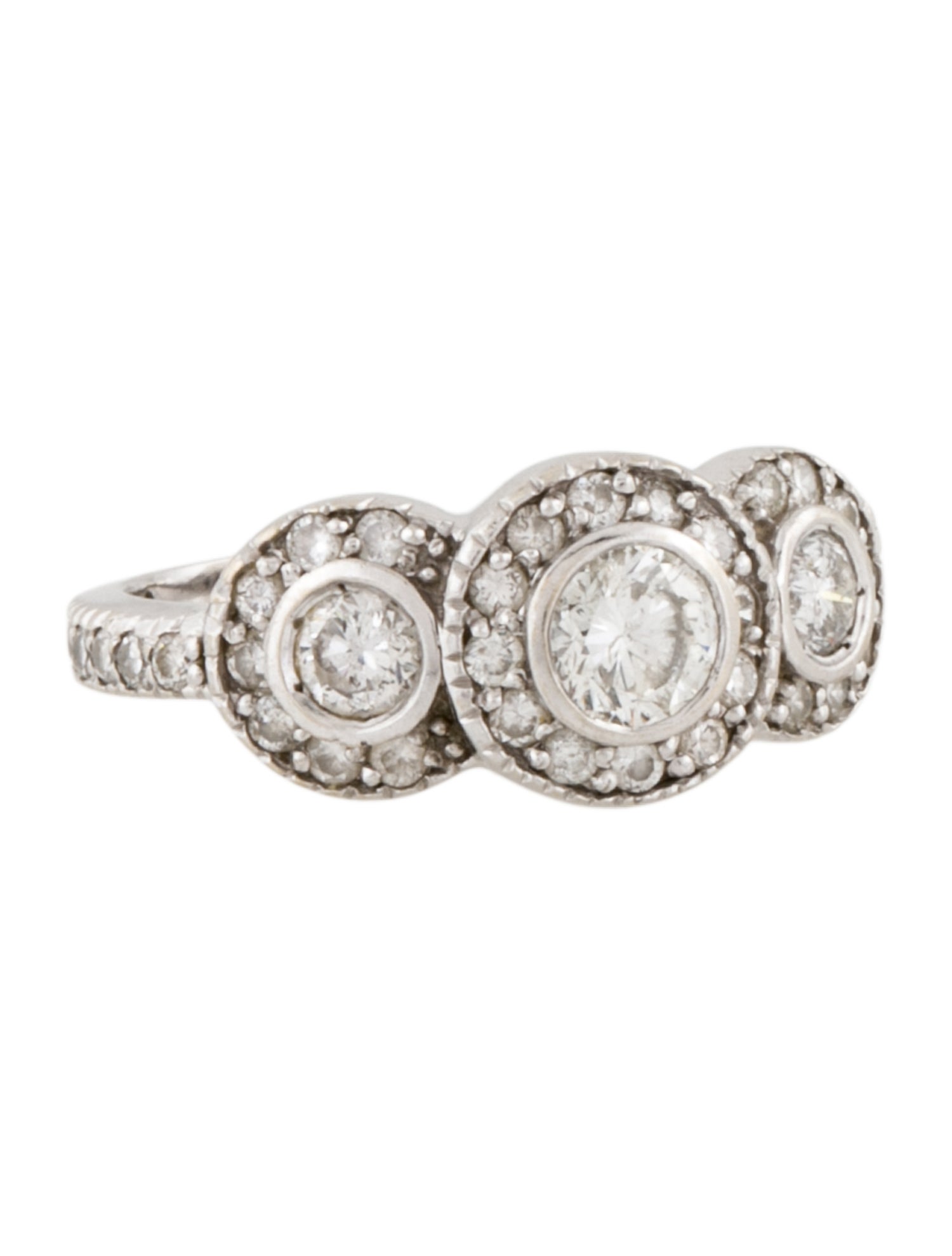 Ring 14K Diamond Three-Stone Halo Engagement RIng